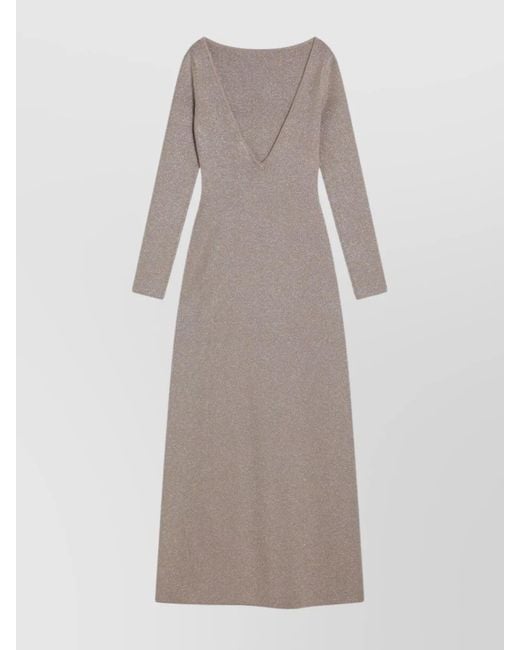 Max Mara Gray Viscose Lurex Maxi Dress