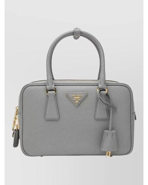 Prada Gray Structured Top Handle Tote Tone Hardware