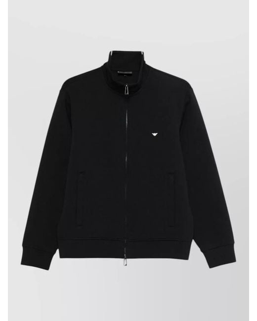 Emporio Armani Black Logo Cotton Sweatshirt High Collar Design for men