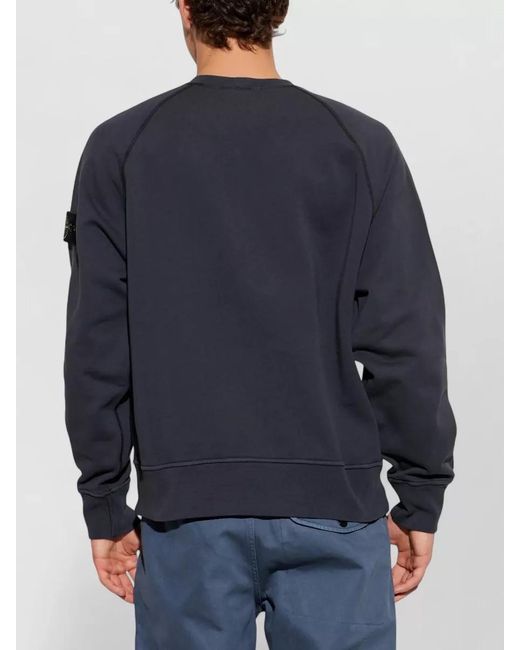 Stone Island Blue Crew Neck Raglan Knit Sweater Ribbed Trims for men
