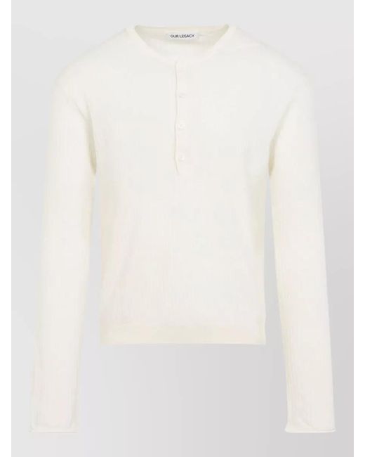 Our Legacy White Ribbed Henley Cotton Long Sleeve Top for men