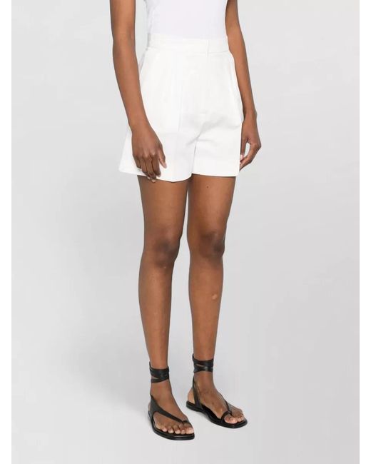 Max Mara White Tailored Shorts Tabacco Belt Loops Pockets