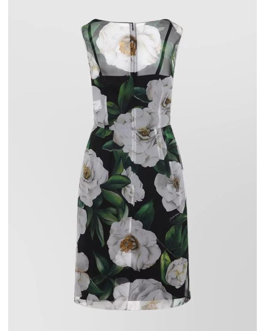 Dolce & Gabbana Gray Silk Floral-Print Cowl-Neck Sleeveless Midi Dress