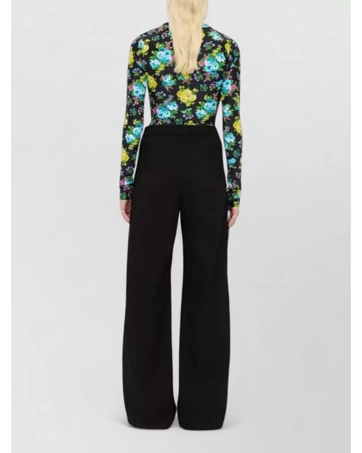 MSGM Black Cotton Wide-Leg Trousers