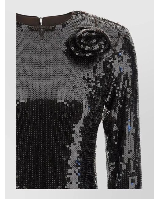 ROTATE BIRGER CHRISTENSEN Black Sequin Dress Featuring Floral Detail Long Sleeves