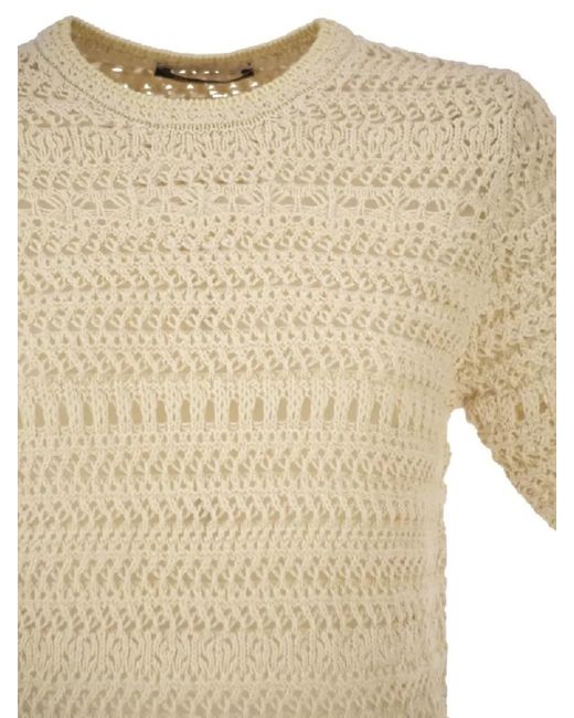Fabiana Filippi Natural Crochet Knitwear Top Round Neck Short Sleeves