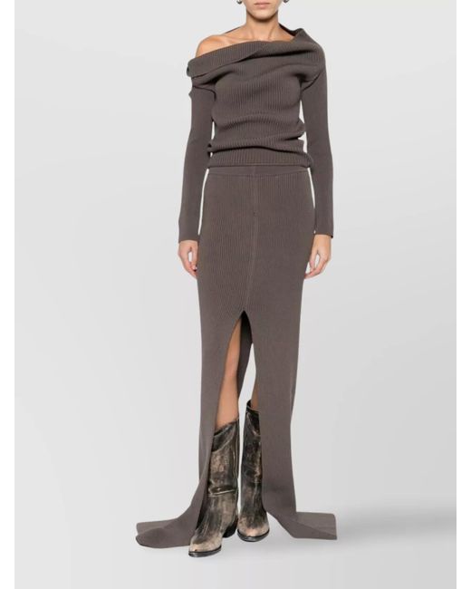 Rick Owens Brown Wool Long Skirt