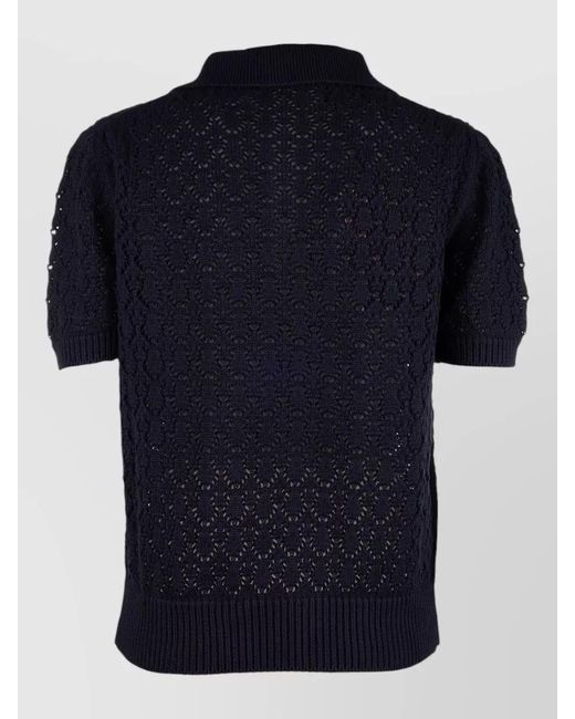 Miu Miu Blue Knit Polo Collar Top Short Sleeves Hem