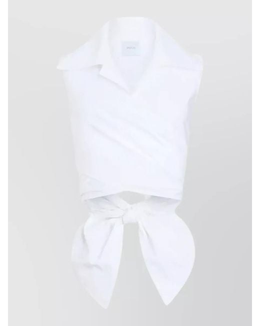 Patou White Sleeveless Top Tie Detail Cut Out