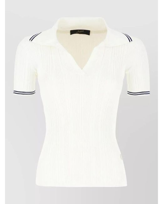 Seafarer White Collared Knit Top Contrast Trim Short Sleeves