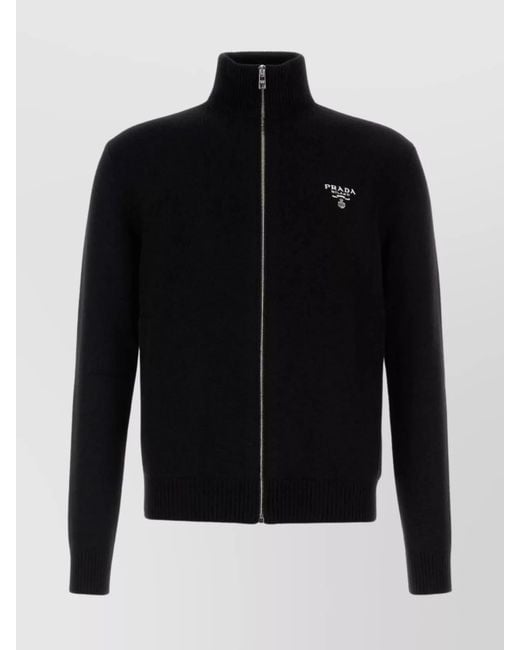 Prada Black High Collar Cashmere Cardigan for men