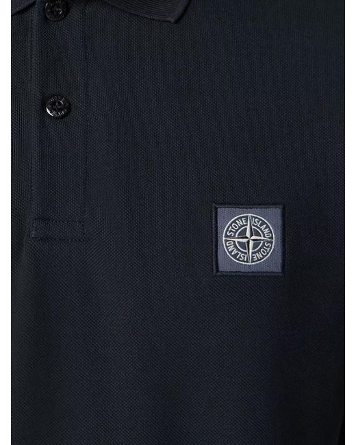 Stone Island Blue Organic Cotton Polo Shirt Short Sleeves for men