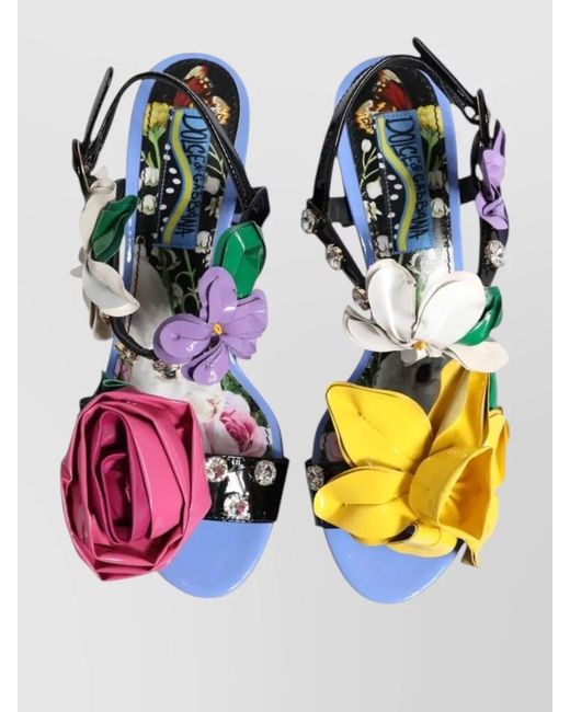 Dolce & Gabbana Gray Floral Crystal-Embellished Leather Sandals