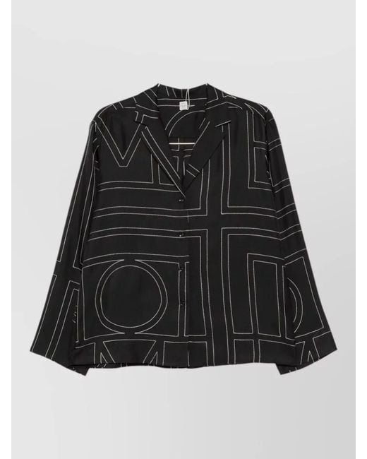 Totême  Black Silk Pajama Shirt Monogram Pattern Lapels