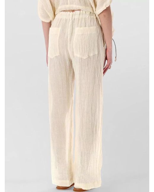 120% Lino Natural Lounge Pants Elastic Waist Sheer Wide Leg