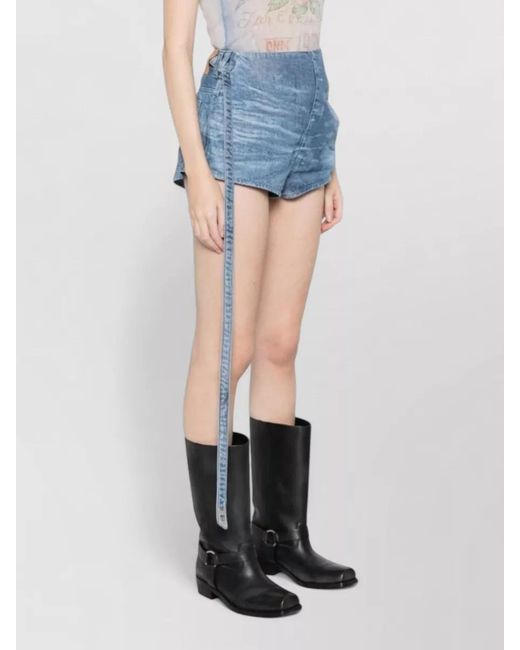 DIESEL Blue Denim Distressed Wrap-Effect Short Shorts