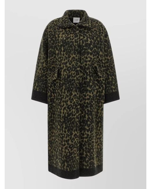 Nude Multicolor Long Animal Pattern Coat Ribbed Cuffs Pockets