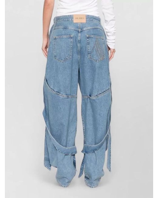 The Attico Blue Denim Panelled Wide-Leg Trousers
