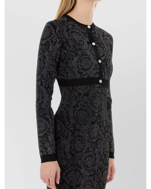 Versace Black Ribbed Cropped Embroidered Cardigan