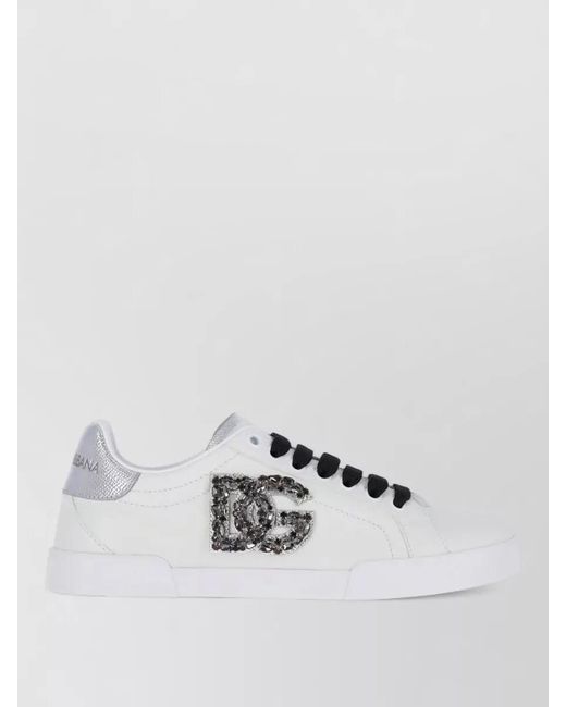 Dolce & Gabbana White Low Top Lace Up Casual Rubber Sole