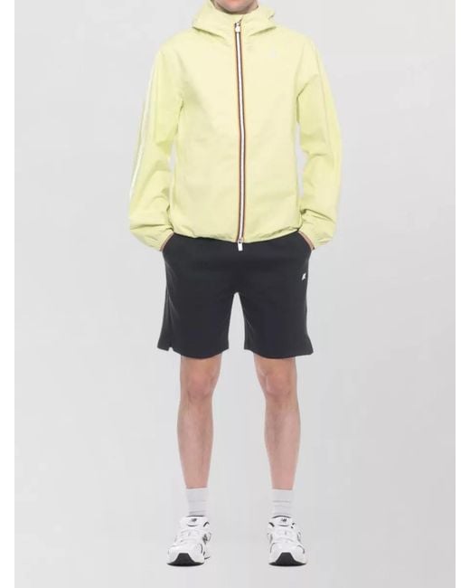 K-Way Yellow Hooded Lightweight Waterproof Jacket Zip Pockets for men