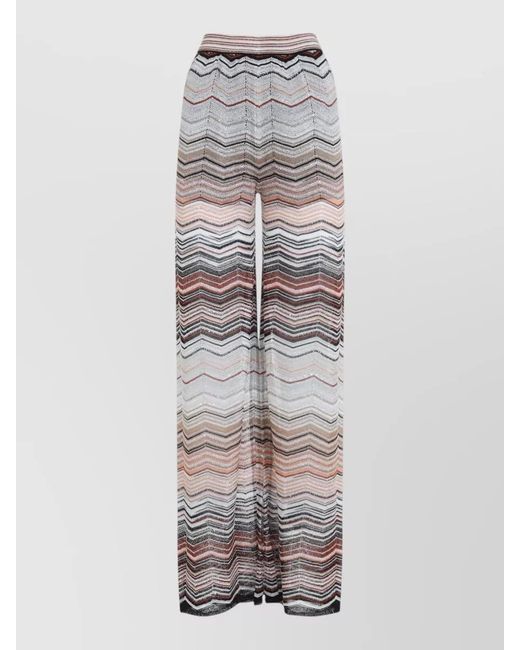 Missoni Gray Chevron Lamé High-Rise Wide-Leg Trousers