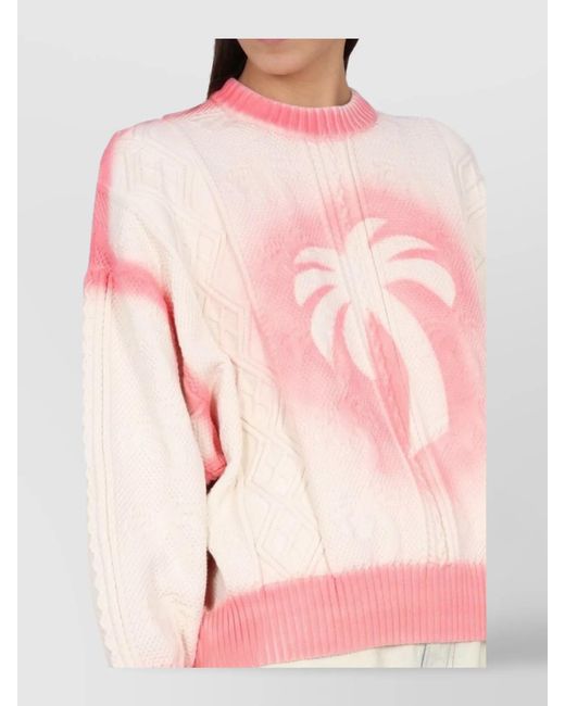Palm Angels Pink Palm Tree Print Jumper