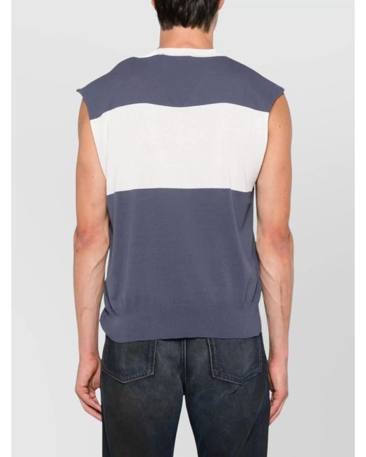 Vivienne Westwood Blue Striped Cotton V-Neck Sleeveless Vest for men