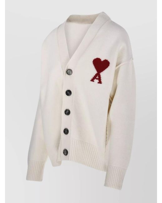 AMI Natural Merino Wool V-Neck Cardigan