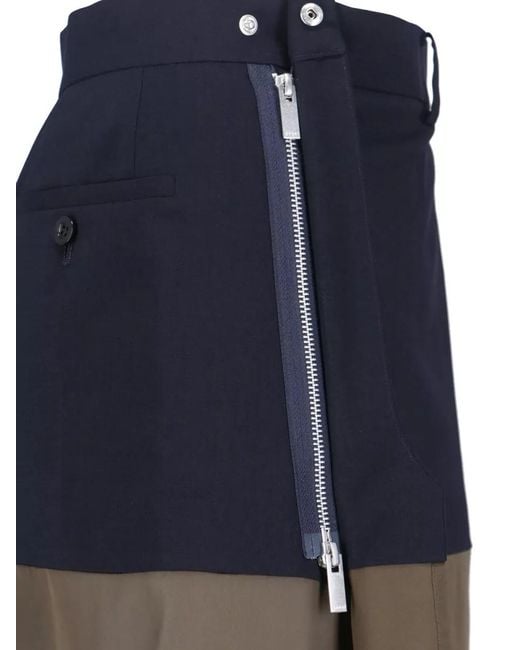 Sacai Blue Midi Skirt Belt Loops Button Pleated Hem