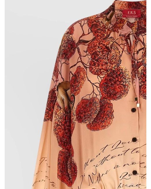 F.R.S For Restless Sleepers Orange Cenide Dress Elastic Waist Long Sleeves Print