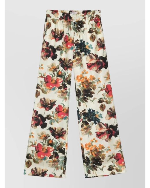 Alberto Biani White Silk Trousers Wide Leg Floral Print