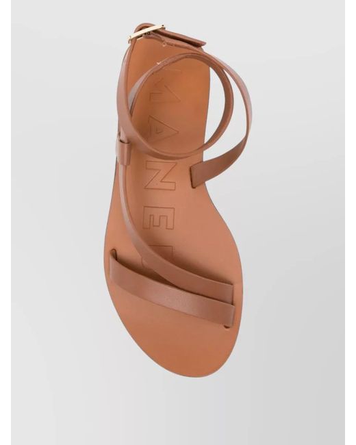 Manebí Brown Leather Gladiator Sandals Ankle Strap Flat