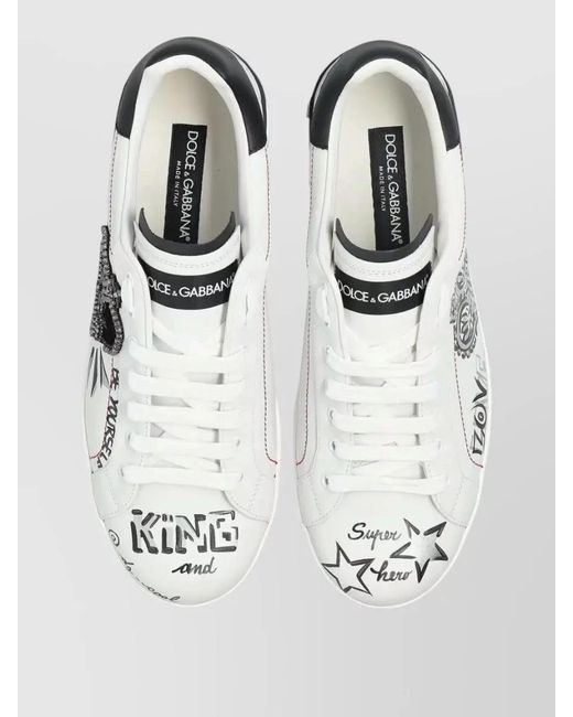 Dolce & Gabbana Metallic Calfskin Sneakers Embellished Crown Graphic Print for men