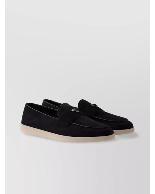 Prada Black Soft Suede Loafers Rubber Sole for men