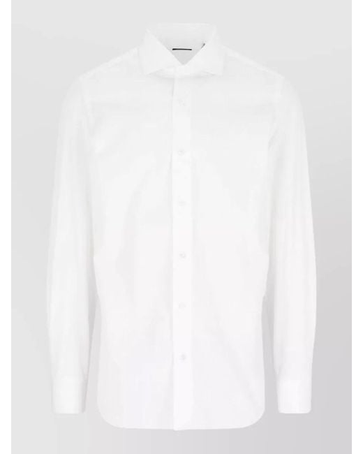 Finamore 1925 White Casual Shirt Button Down Collar Long Sleeves for men