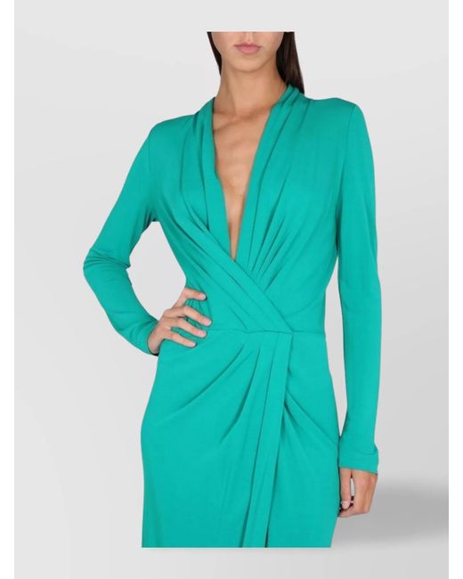 Alberta Ferretti Blue V-Neck Midi Dress