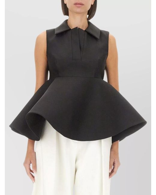 Jacquemus Black Collared Wool Silk Peplum Sleeveless Top