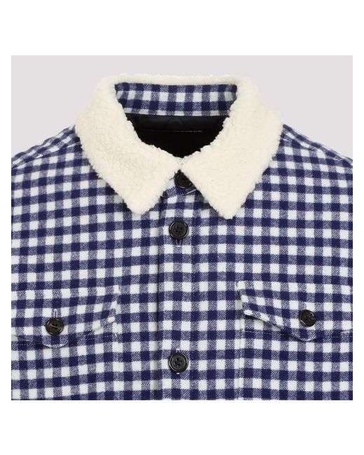 Undercover Blue Checked Wool Shearling Collar Bomber Jacket for men
