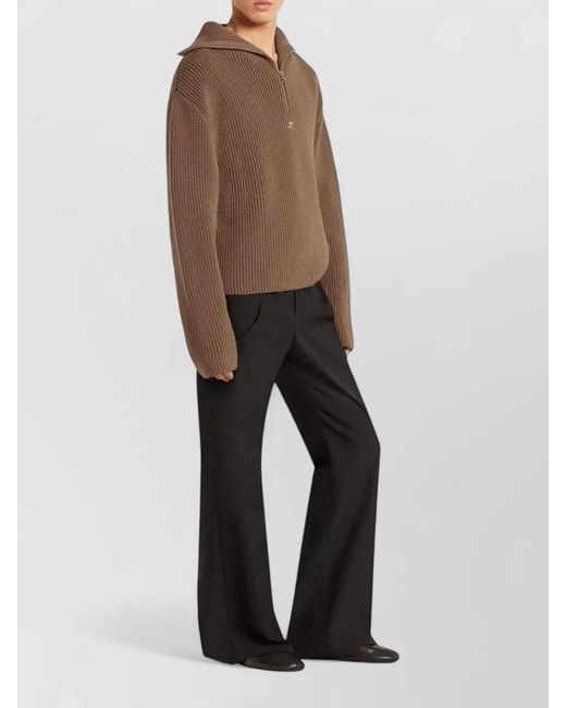 Courreges Brown Ribbed Merino Wool Half-Zip Funnel-Neck Sweater for men