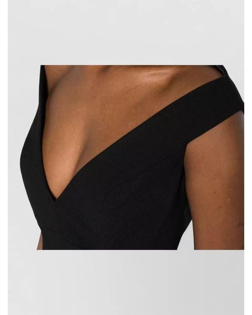 Solace London Black Midi Dress Monica Off Shoulder Neckline