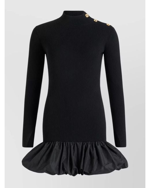 Patou Black Knee Length Dress With Button Detail