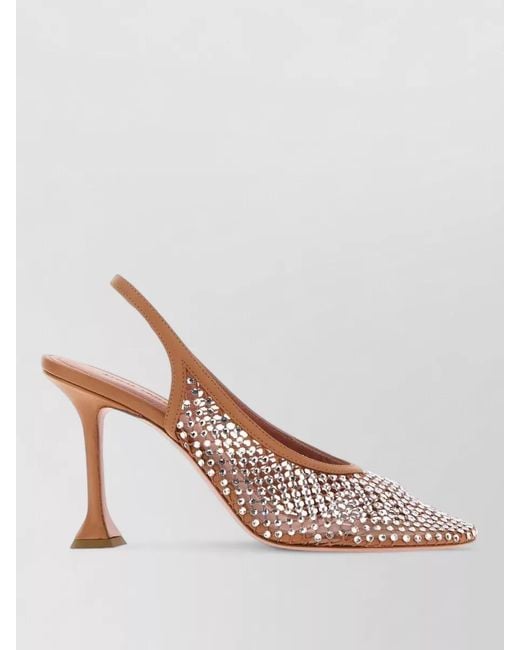AMINA MUADDI Pink Mesh Rhinestone Slingback Mules Pointed Toe