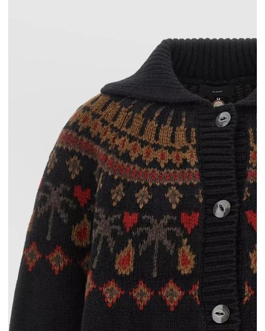 Alanui Black Winter Cardigan Shawl Collar Ribbed Knit