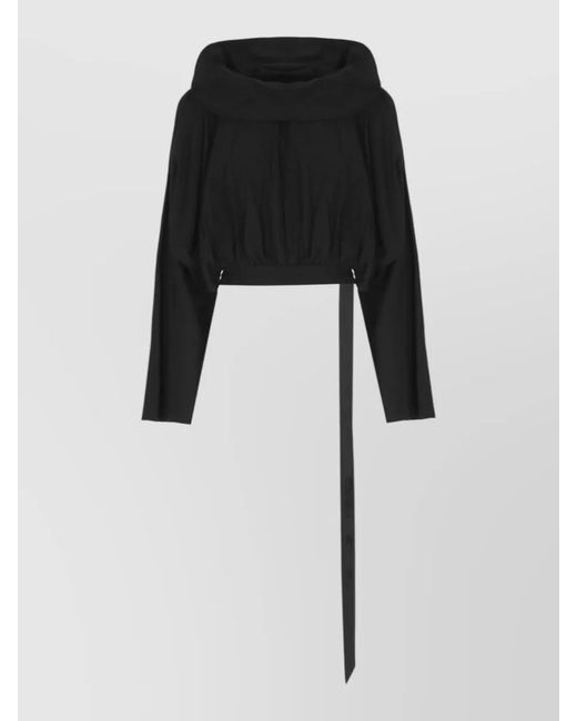 Rick Owens Black Cotton Cropped Hooded Sweatshirt