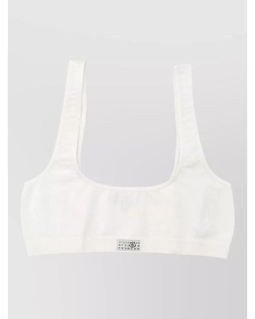 MM6 by Maison Margiela White Ribbed Square Neck Stretch Sports Top