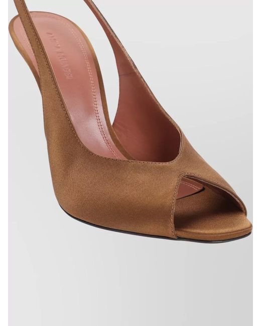 AMINA MUADDI Brown Kistina 105 Slingback Satin Peep Toe Mules