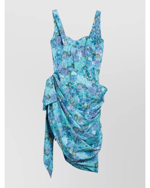 Chloé Blue Sleeveless Dress Bow Detail Floral Draped