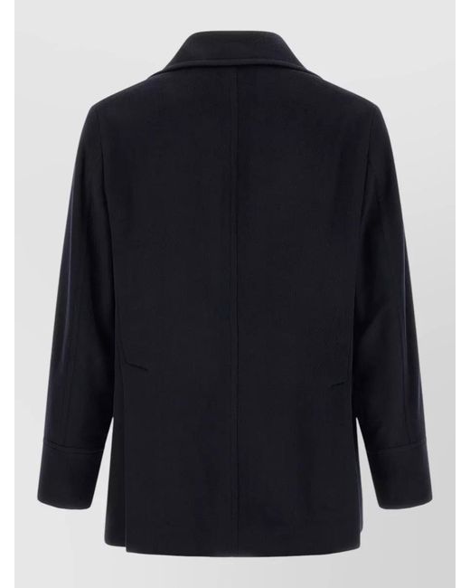 Brunello Cucinelli Blue Wool Double-Breasted Peacoat for men