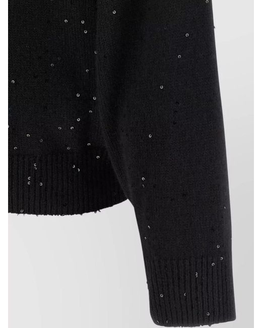 Brunello Cucinelli Black Cashmere Silk Sequin Appliqué Crew Neck Long-Sleeve Sweater